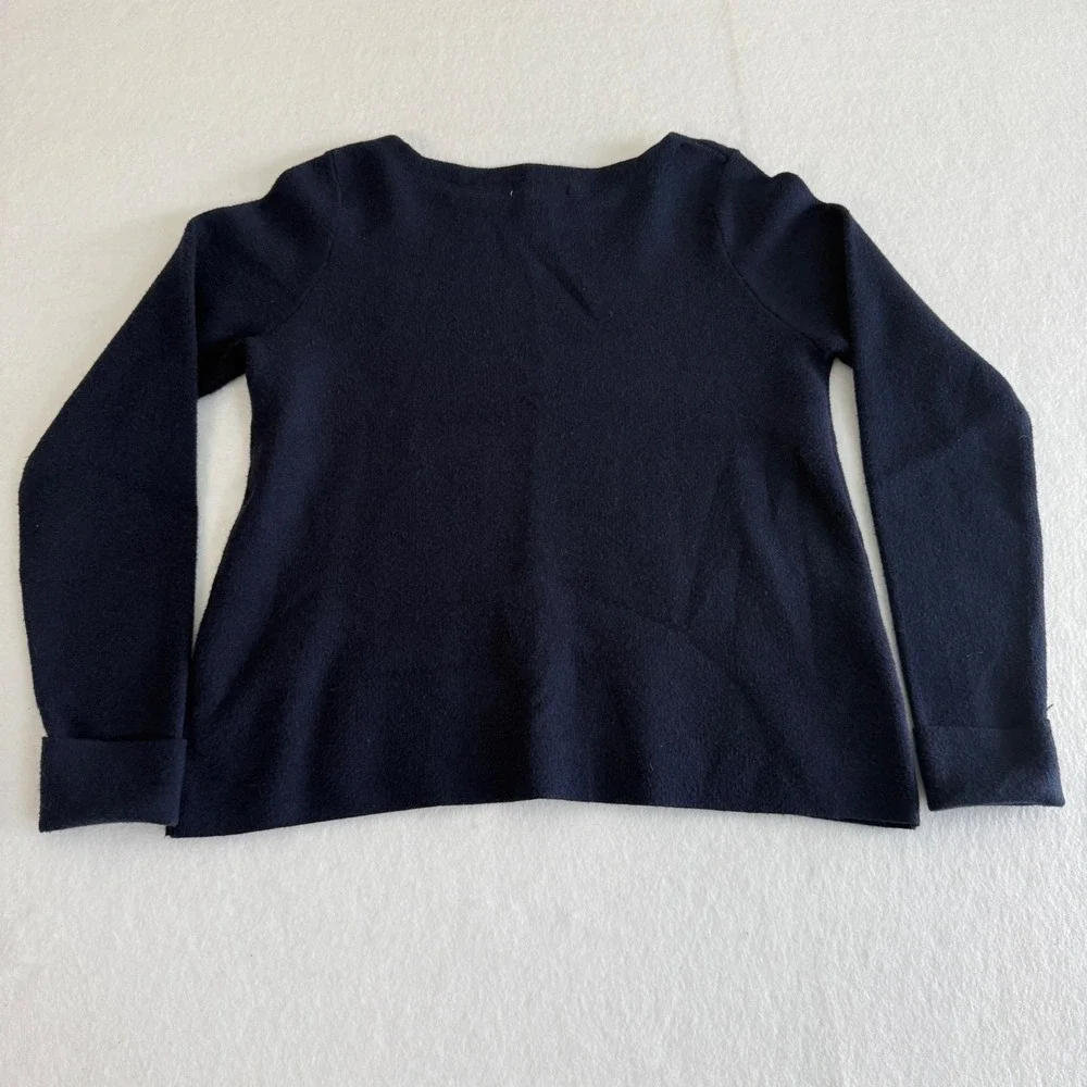 Cynthia Rowley Sweater‎ Women L Navy Blue Heart Elbow Patches Long Sleeve